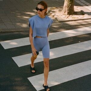 Zara Light Blue Cropped Muscle Tee